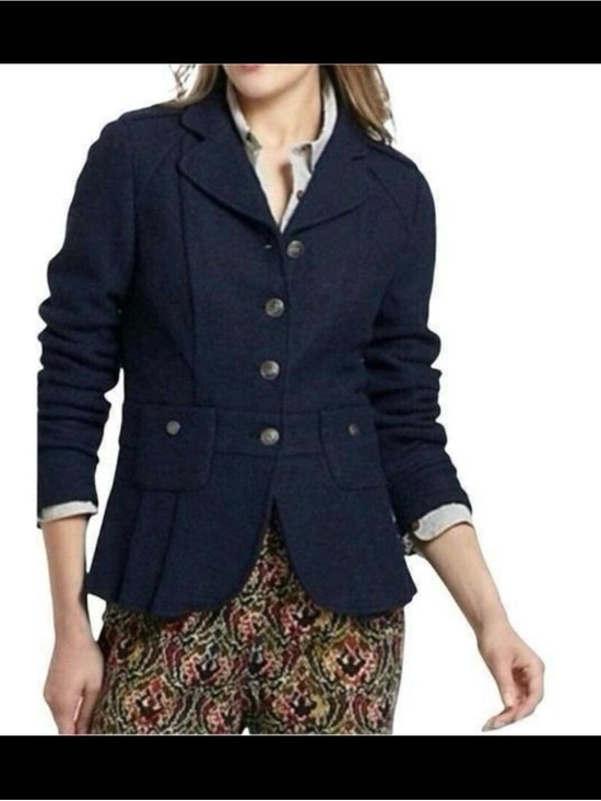 elevenses Jackets & Blazers - Elevenses Anthropologie Navy Wool Blend Military Peplum Jacket XS